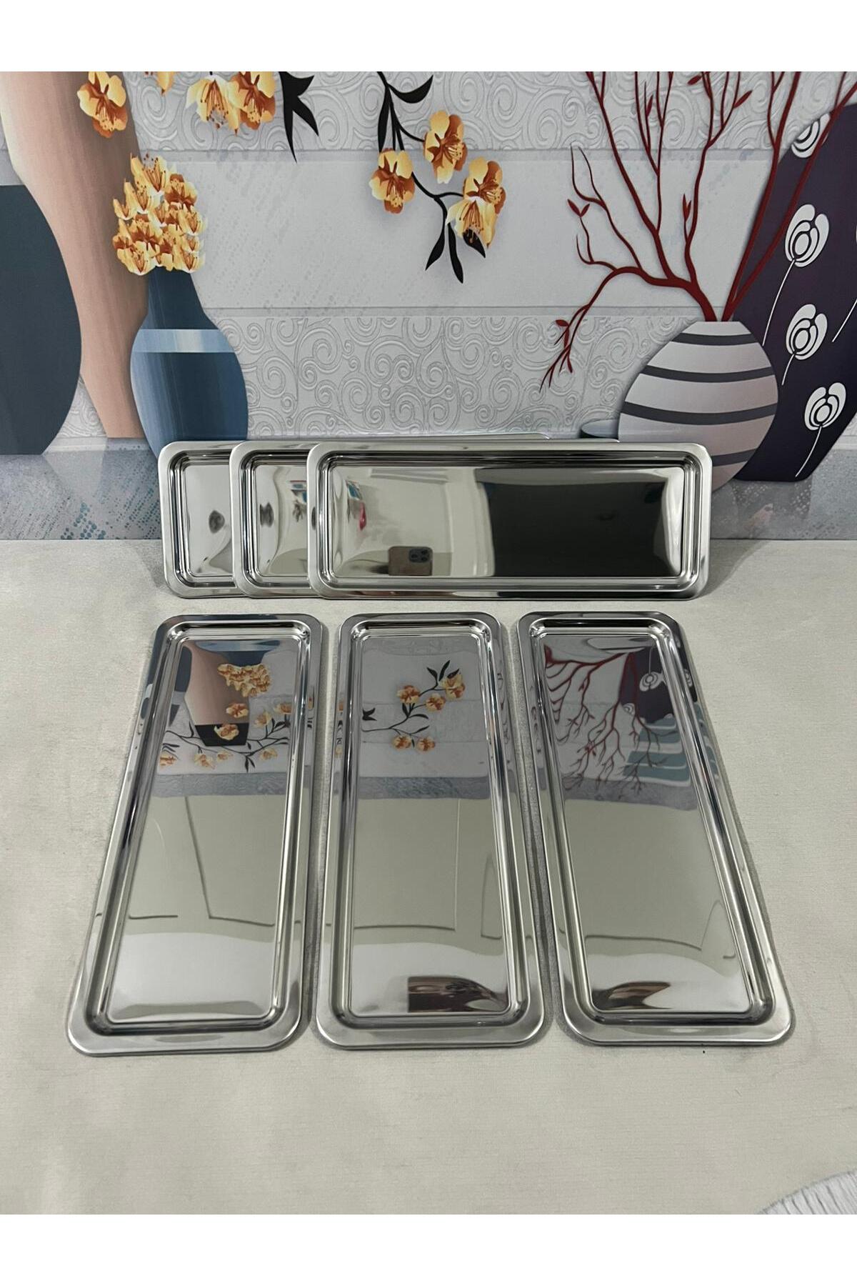 6'Lı Lüx Paslanmaz Çelik Baton Servis ,Çay ,Kahve ,İkramlık Ve Sunum Tepsisi