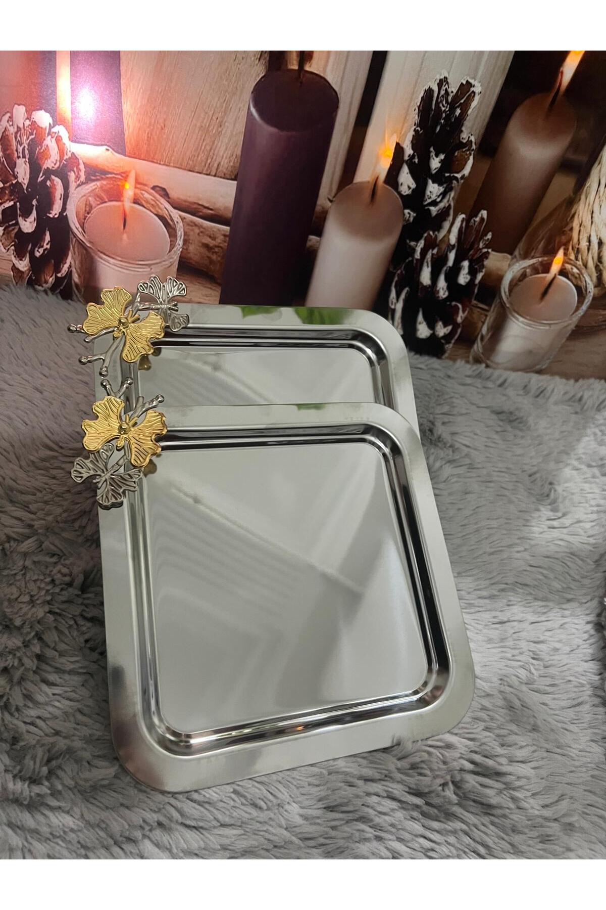 2'Li Paslanmaz Çelik Kare Model Hobistan Kelebek Aksesuarlı Lüx Sunumluk