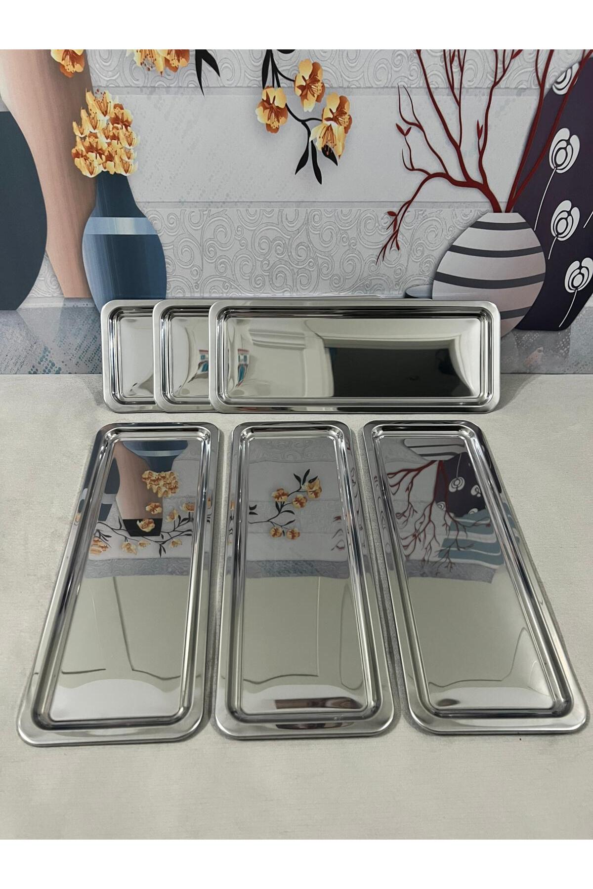 6'Lı Lüx Paslanmaz Çelik Baton Servis ,Çay ,Kahve ,İkramlık Ve Sunum Tepsisi