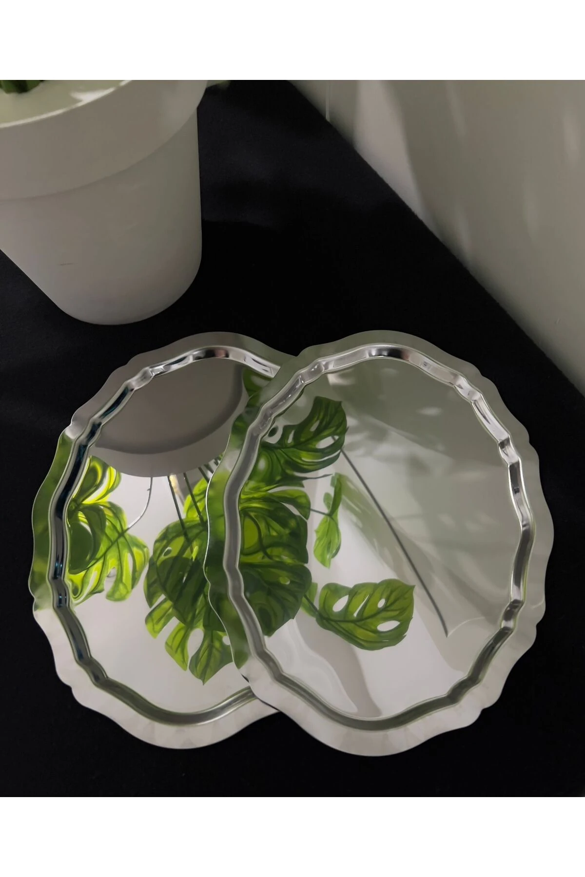 2'Li Çelik Oval Tepsi Dalgalı Model Kahve Sunum Tepsisi & İkramlık