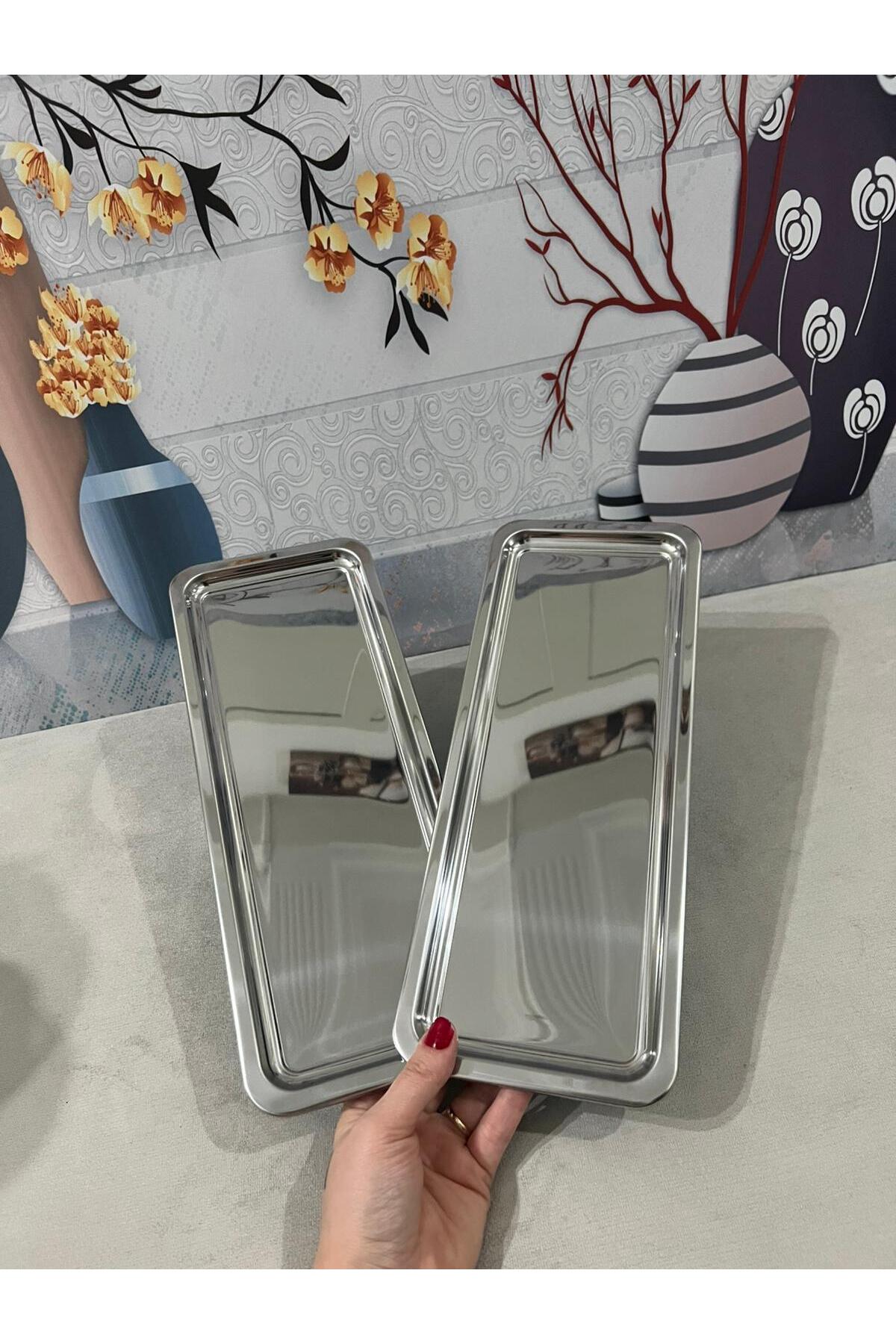 2'Li Lüx Paslanmaz Çelik Baton Servis ,Çay ,Kahve ,İkramlık Ve Sunum Tepsisi