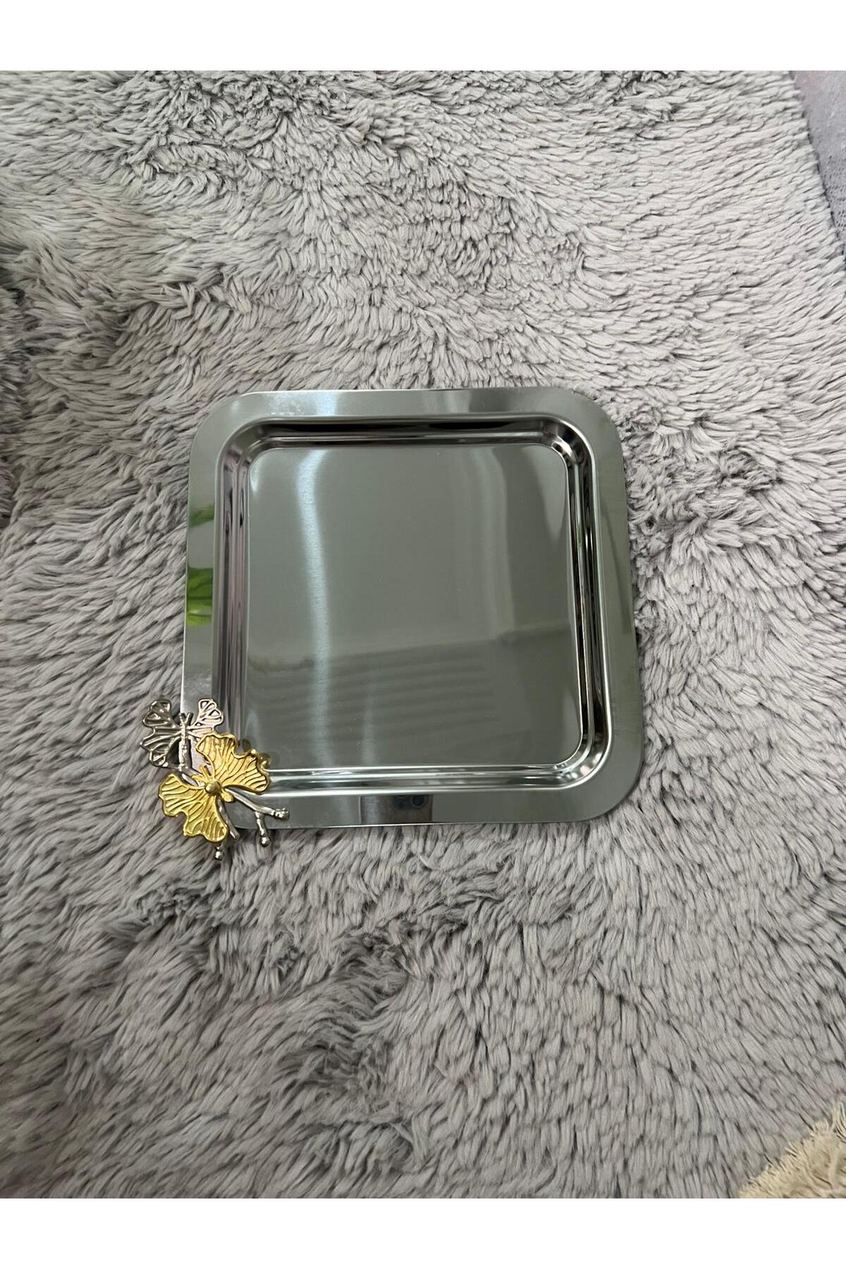 Paslanmaz Çelik Kare Model Hobistan Kelebek Aksesuarlı Lüx Sunumluk