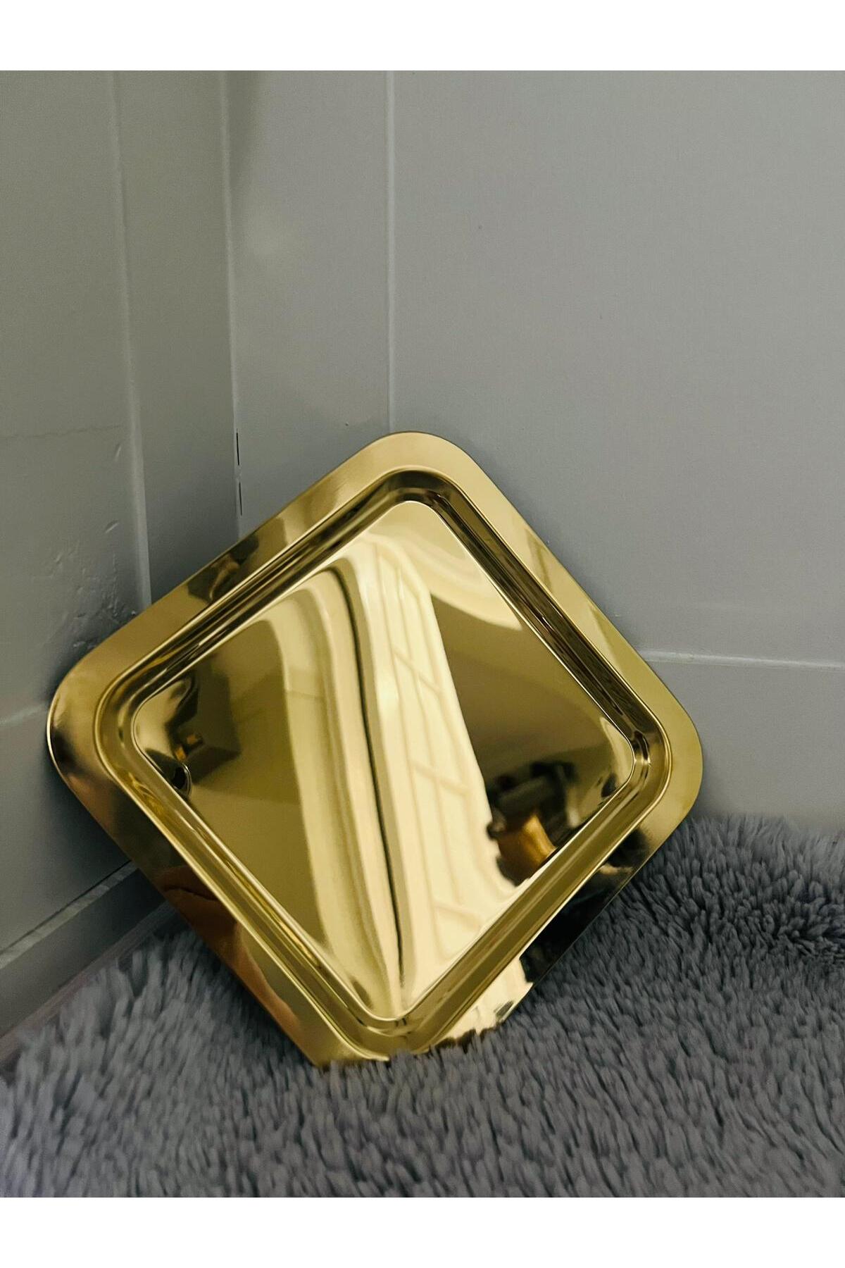 6'Lı Gold Tek Taraflı Düz Kare Sunum Tepsisi