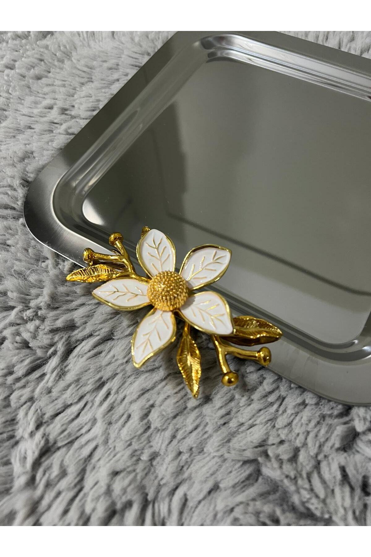 2'Li Paslanmaz Çelik Papatya Aksesuarlı Kahve Sunum & Servis & İkramlık Tepsisi