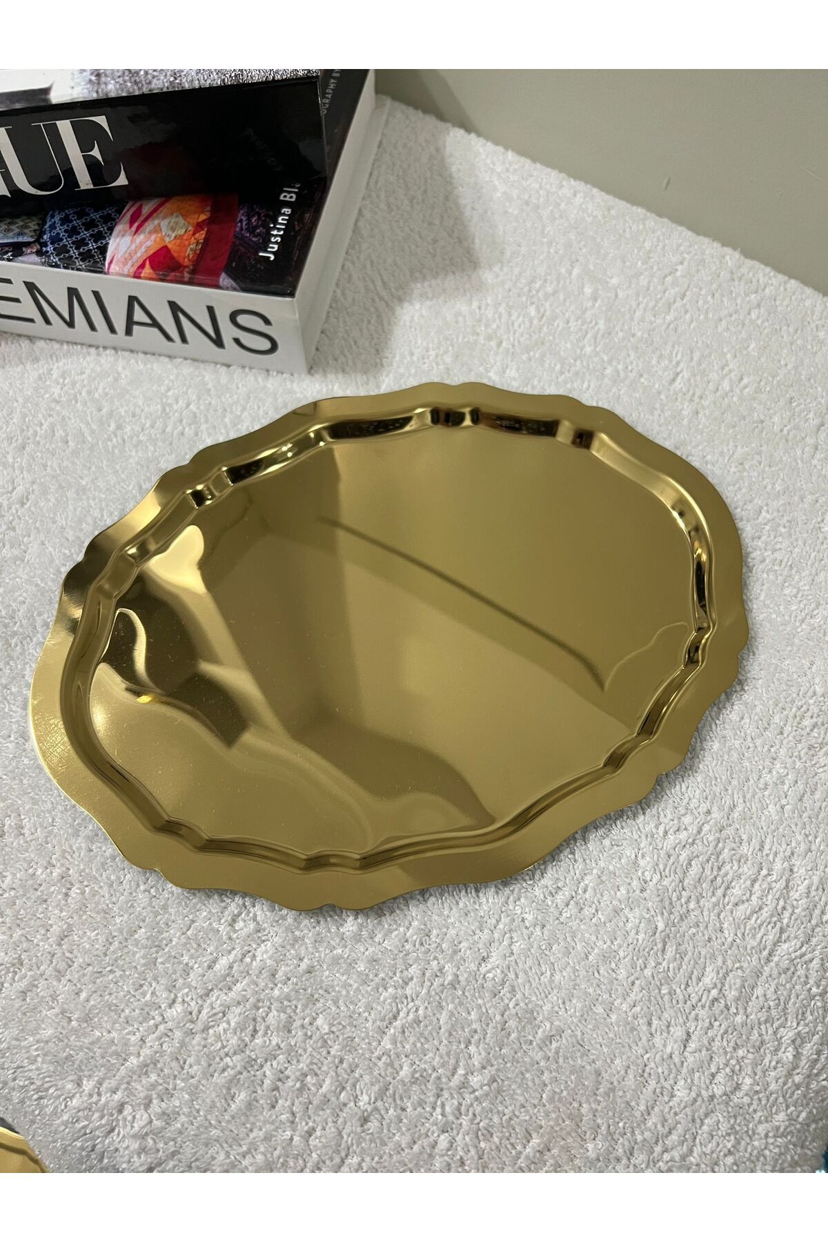 Çelik Oval Tepsi Dalgalı Model Kahve Sunum Tepsisi & İkramlık