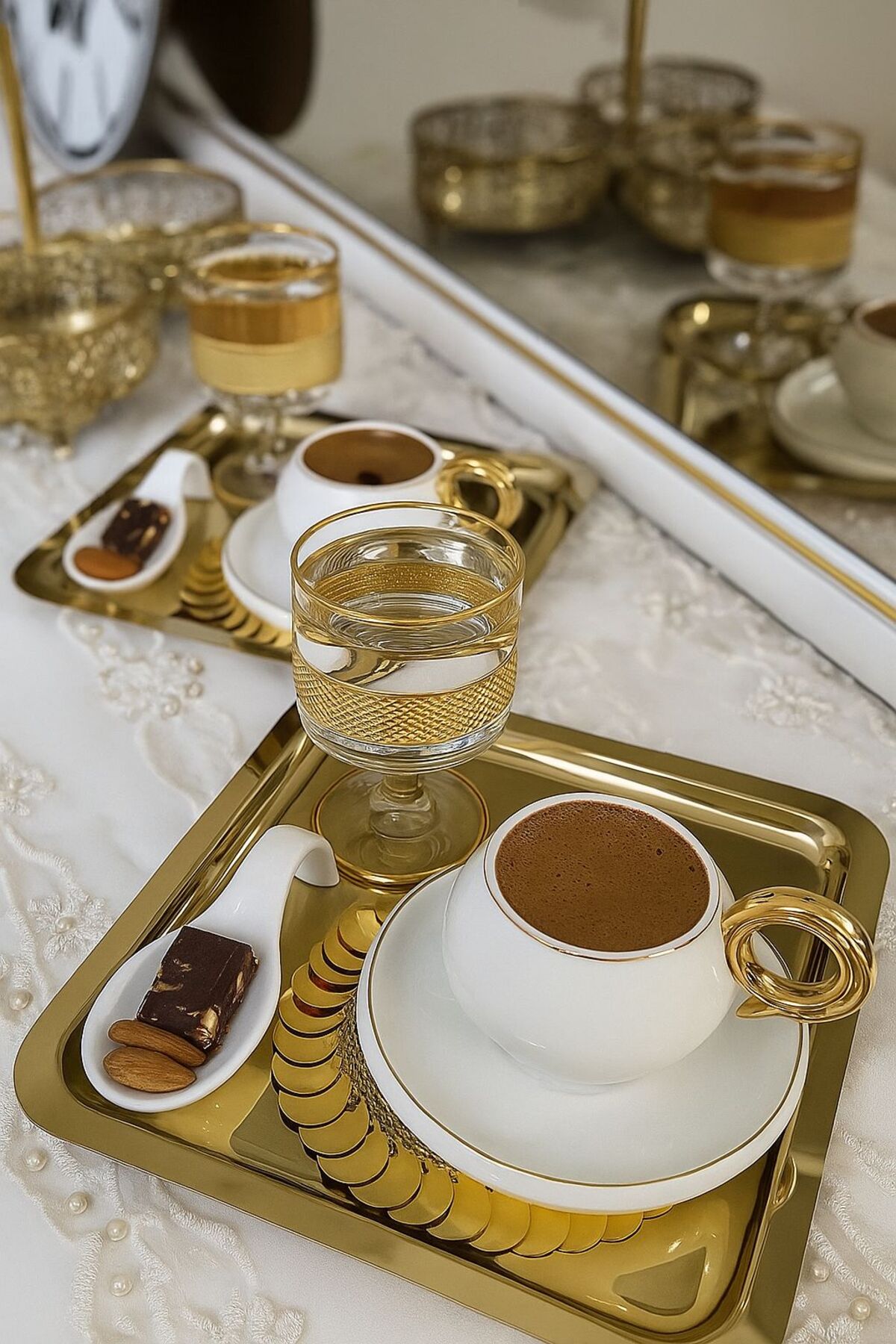 6'Lı Gold Tek Taraflı Düz Kare Sunum Tepsisi