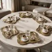 Yonca Kelebek Aksesuarlı Paslanmaz Çelik Çay Kahve Nişan Sunum Tepsisi