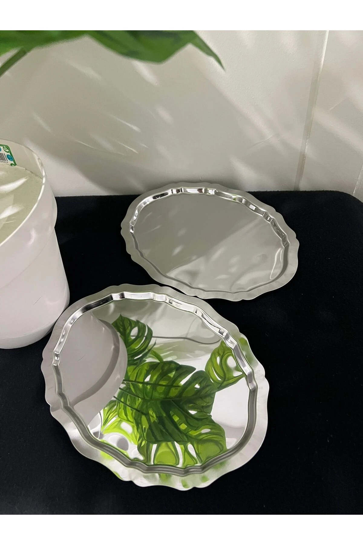 2'Li Çelik Oval Tepsi Dalgalı Model Kahve Sunum Tepsisi & İkramlık