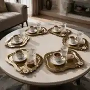 Yonca Lalezar Papatyalı Paslanmaz Çelik Çay Kahve Nişan Sunum Tepsisi