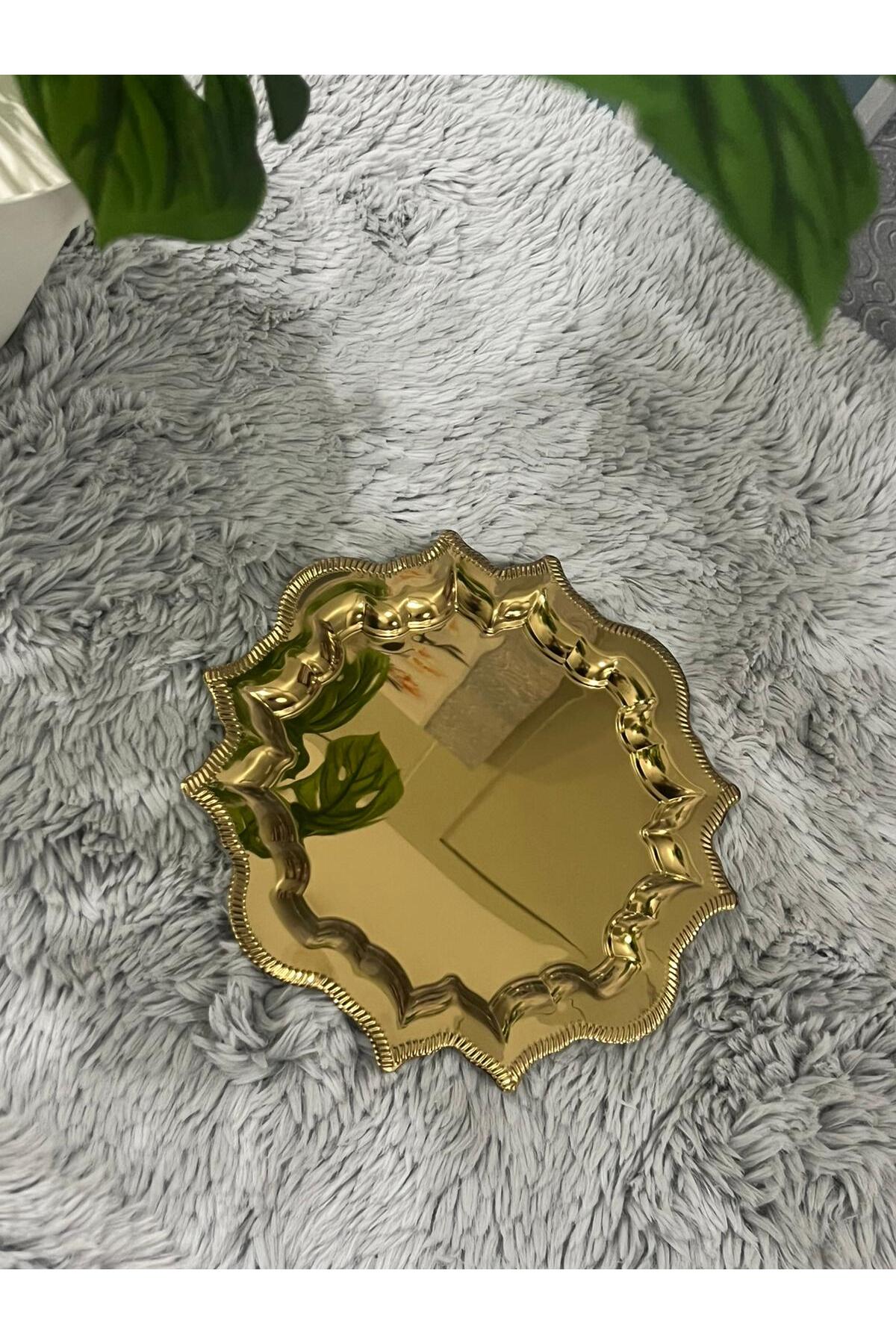 2'Li Köşeleri Dalgalı Gold Paslanmaz Çelik Kahve Sunum Tepsisi