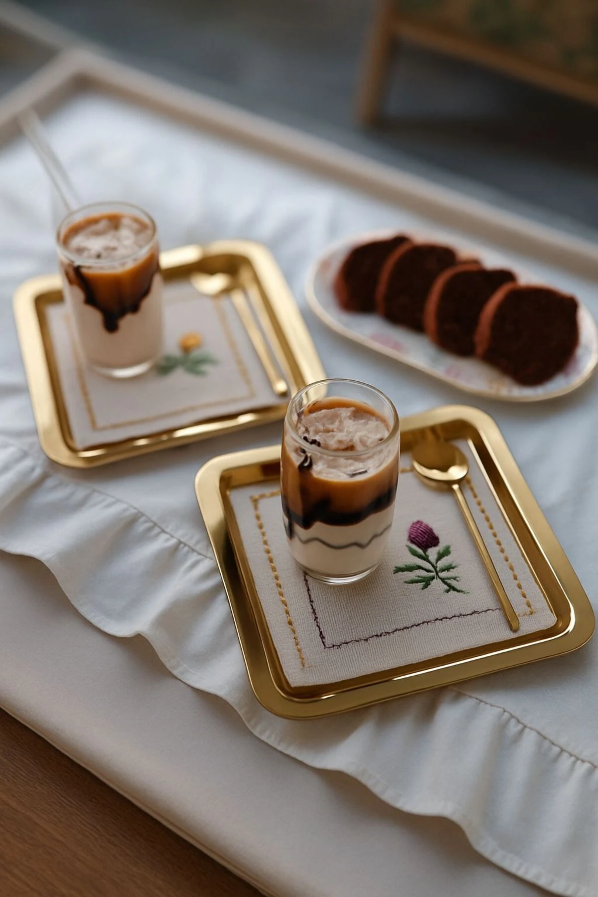 2'Li Gold Tek Taraflı Düz Kare Sunum Tepsisi