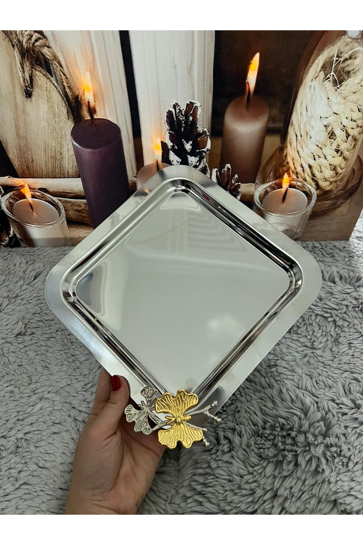 Paslanmaz Çelik Kare Model Hobistan Kelebek Aksesuarlı Lüx Sunumluk