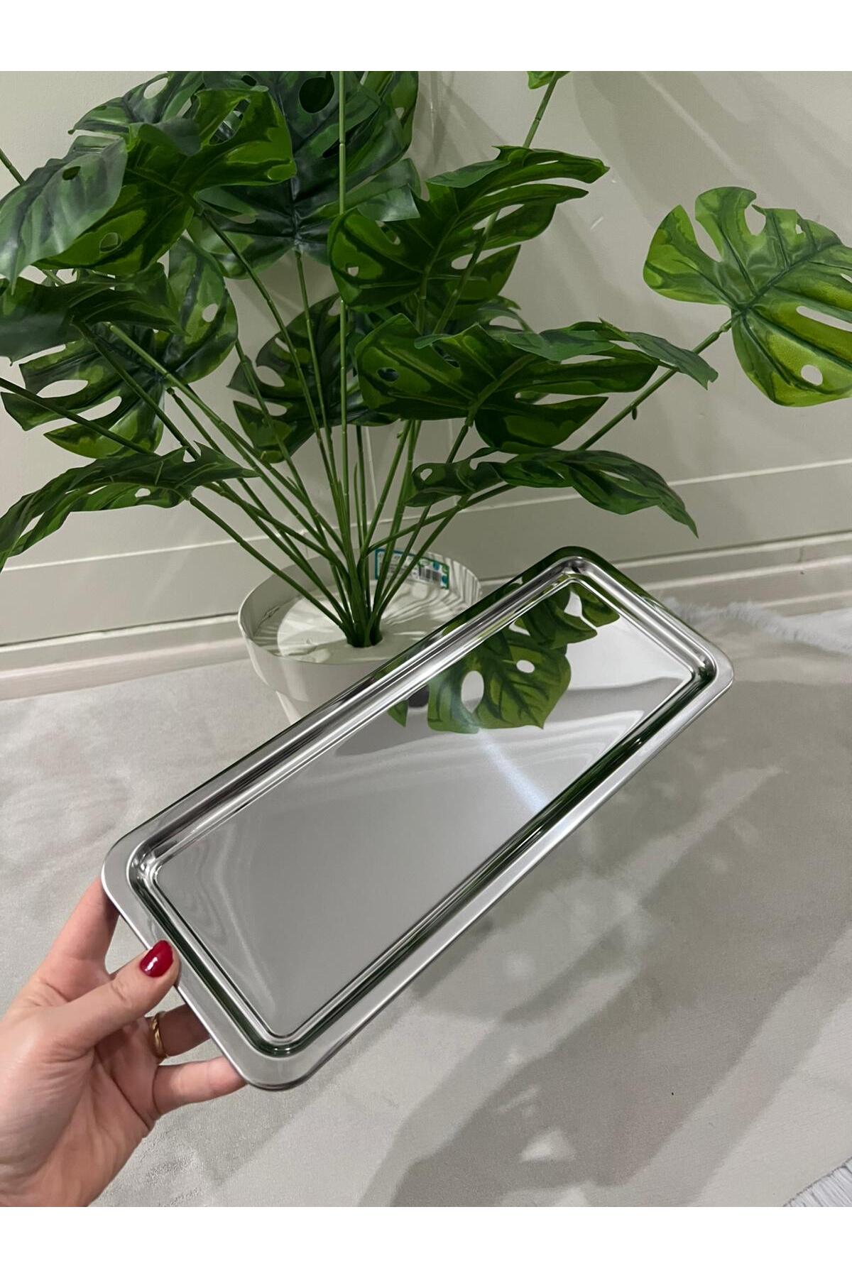 2'Li Lüx Paslanmaz Çelik Baton Servis ,Çay ,Kahve ,İkramlık Ve Sunum Tepsisi