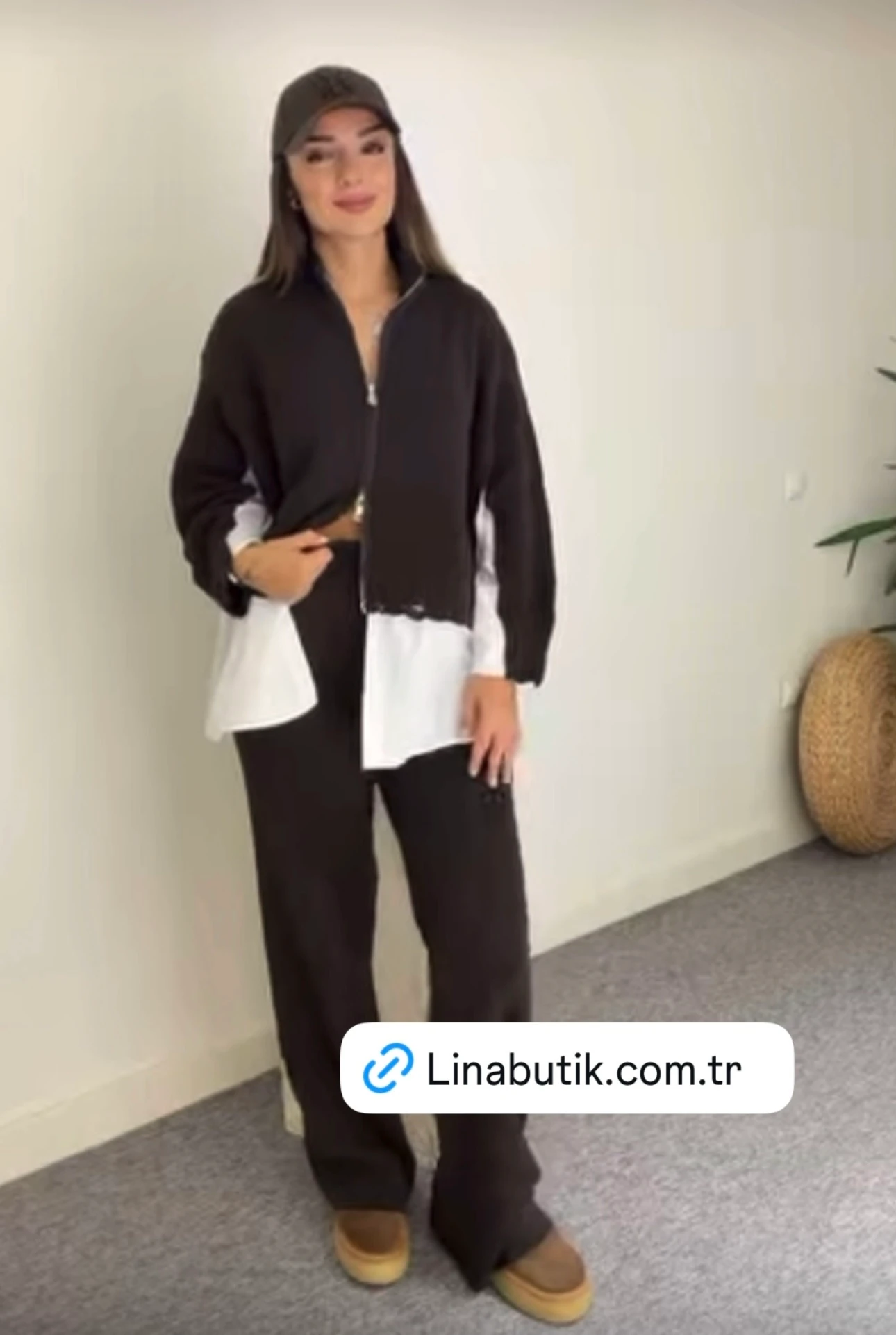 Triko İkili Takım Gömlek Detaylı acı kahve 