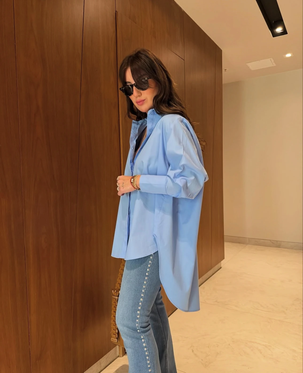 Poplin Tasarım Gömlek Mavi