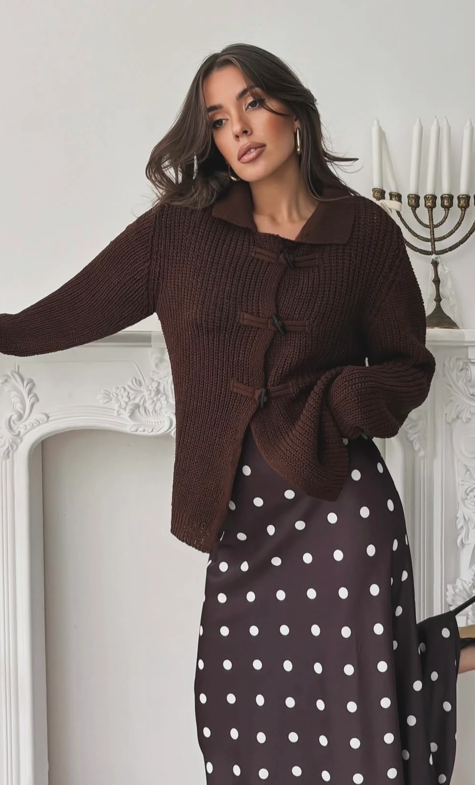 Puantiyeli Saten Etek Kahve 