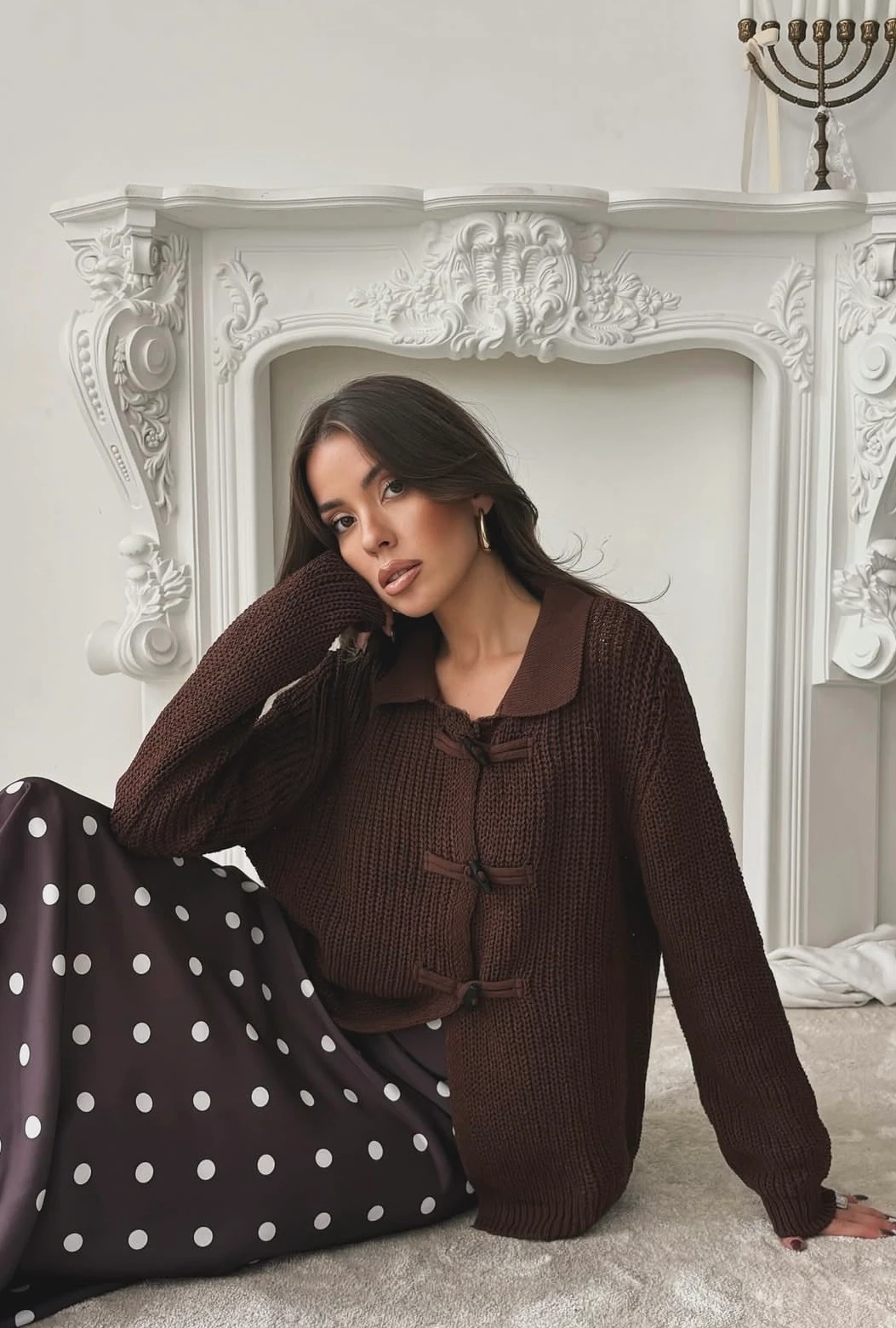 Puantiyeli Saten Etek Kahve 