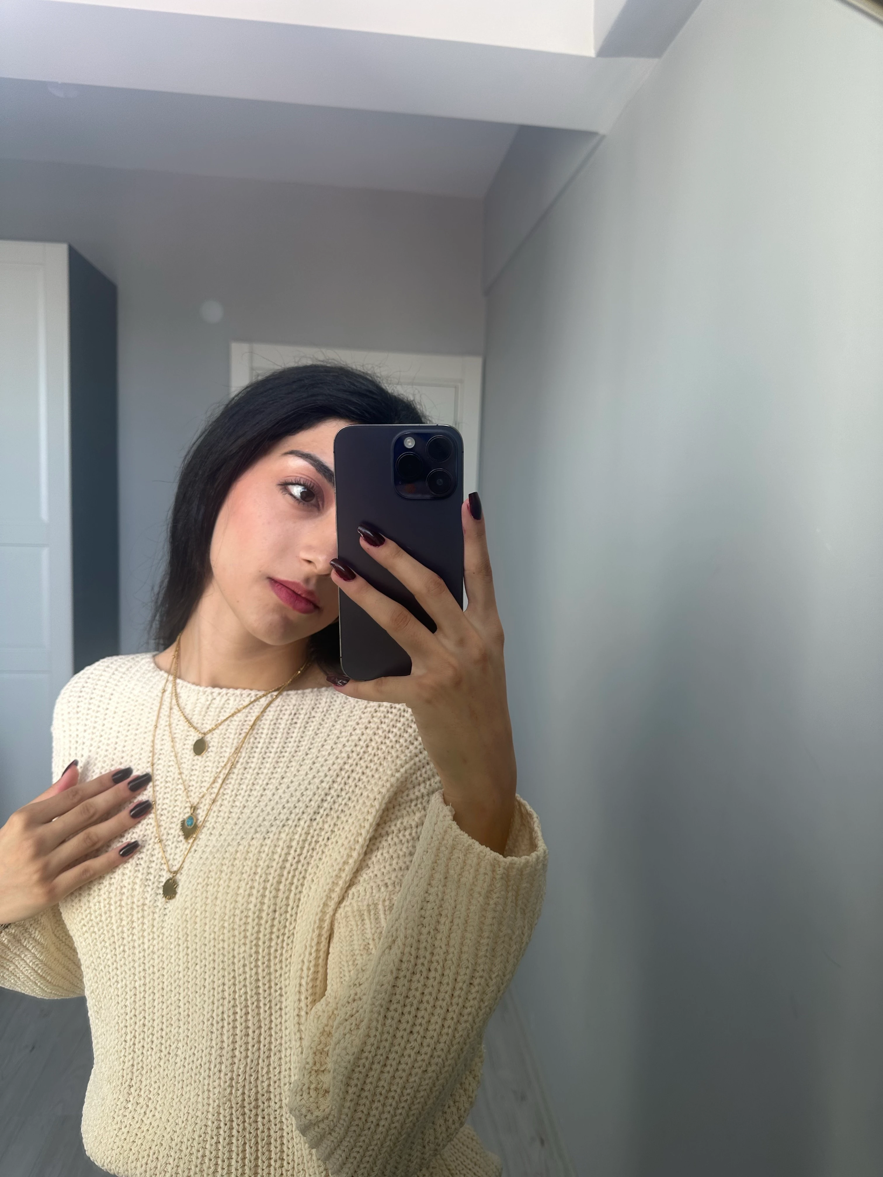 Triko örme kazak krem