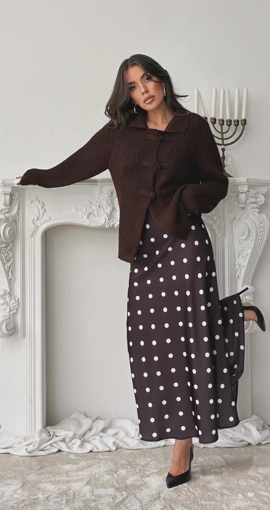 Puantiyeli Saten Etek Kahve 