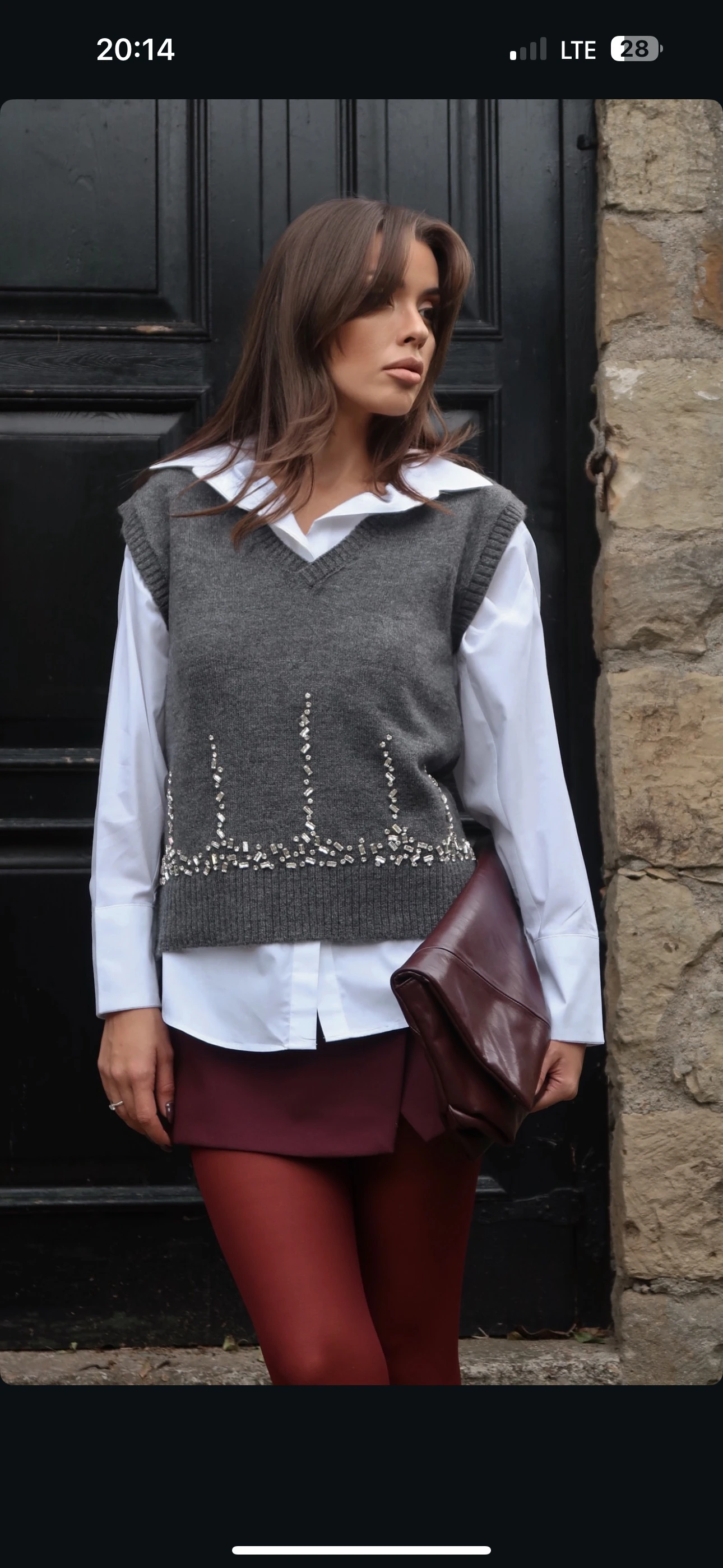 Yün Yelek Taş İşlemeli Gri 