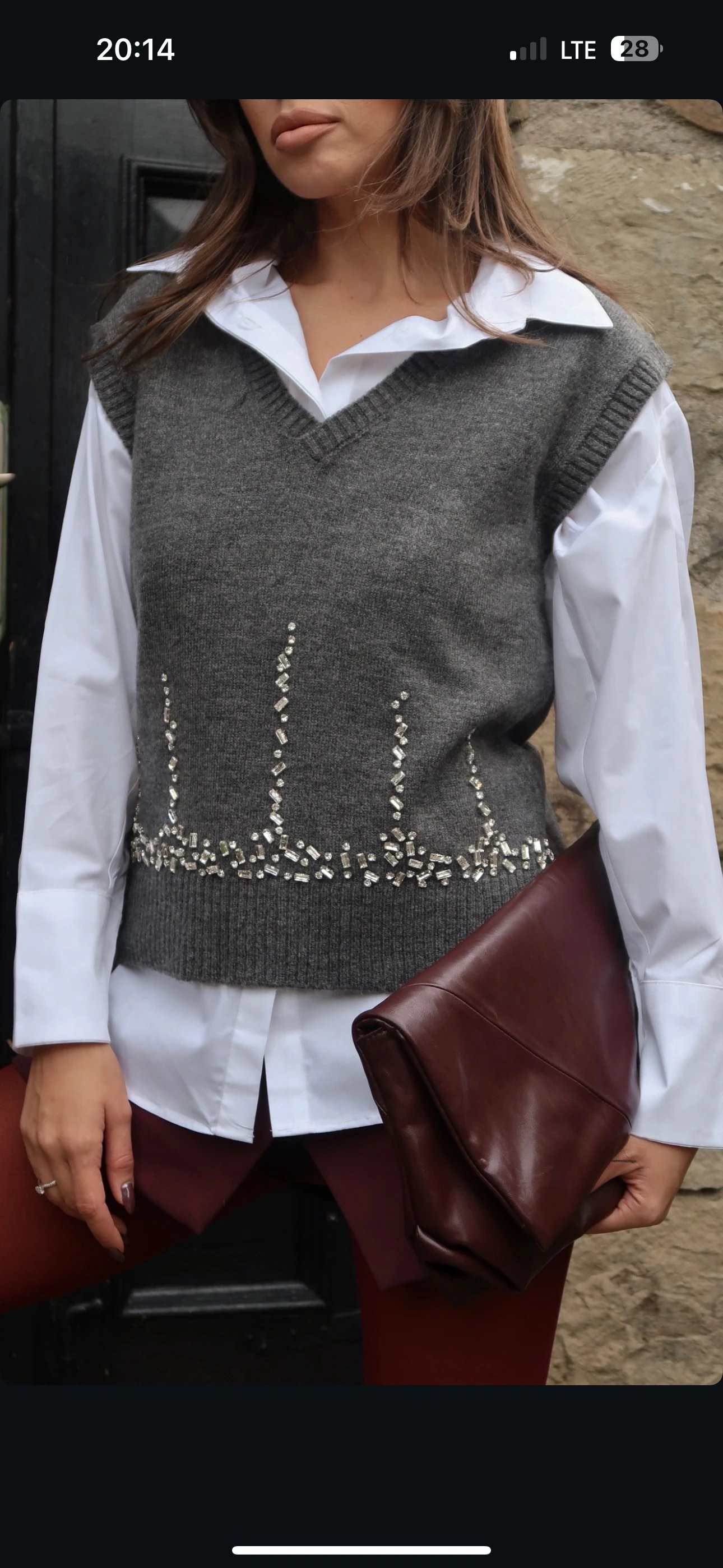 Yün Yelek Taş İşlemeli Gri 