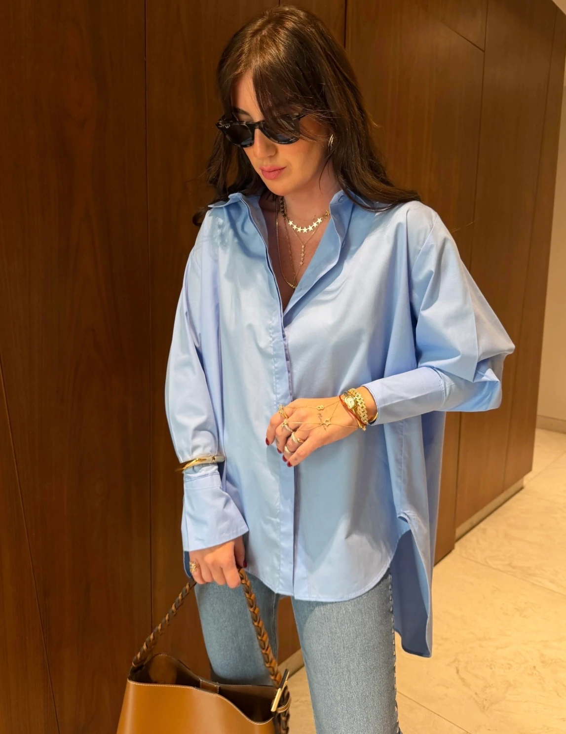 Poplin Tasarım Gömlek Mavi