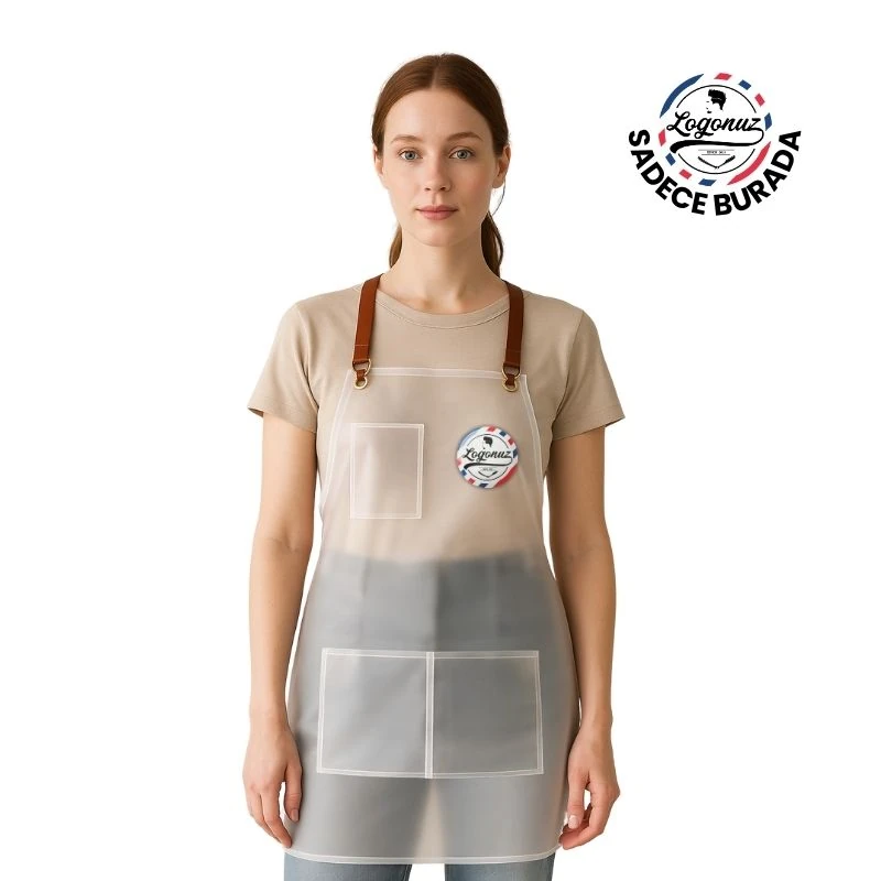 Baskılı Kuaför Önlüğü PU / Beyaz