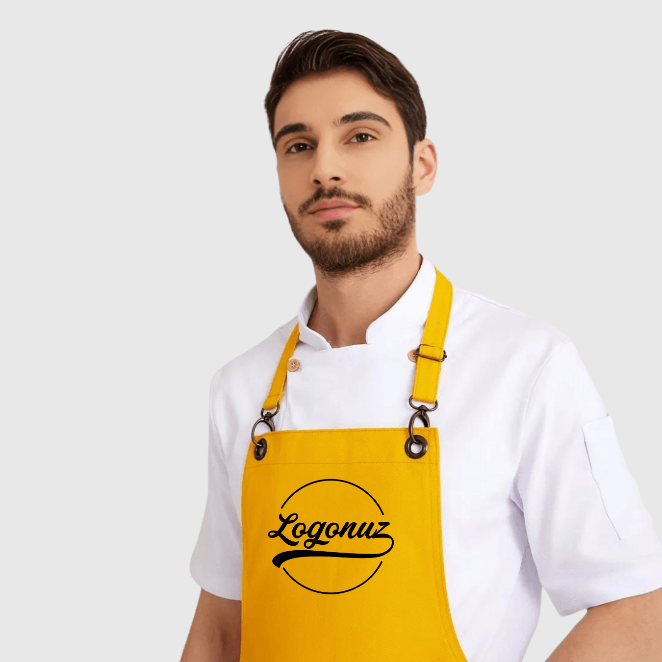 Logo Baskılı Önlük Denim Kumaş Sarı
