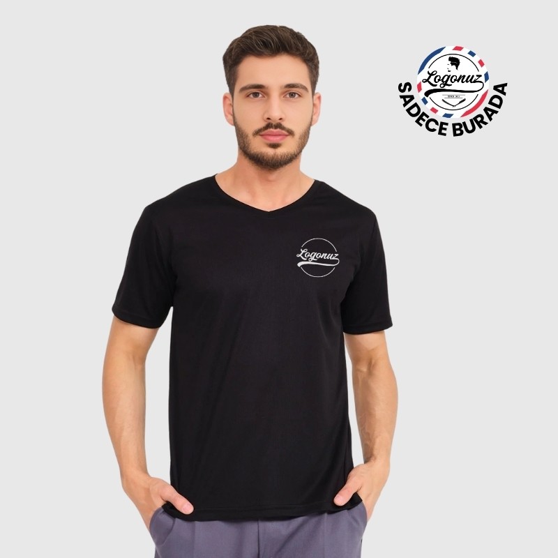 Boya Tutmayan T shirt V Yaka Siyah