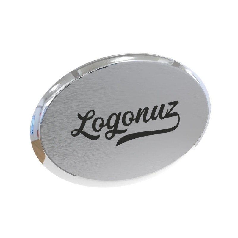 Logo Baskılı Yaka İsimliği Gümüş Oval