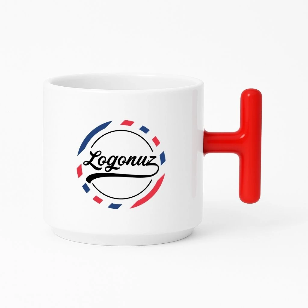 Logo Baskılı Kahve Fincanı T Kulp Kırmızı Detaylı