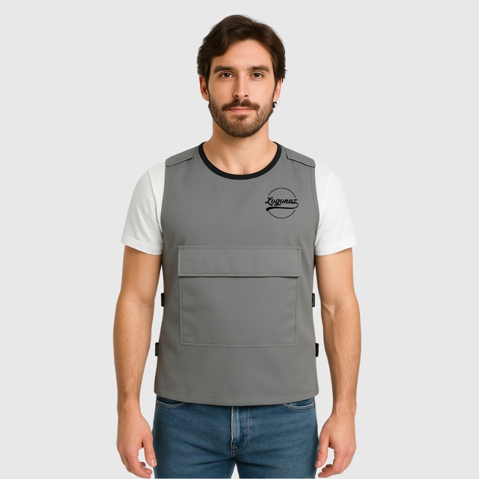 Logo Baskılı Atak Yelek Gri