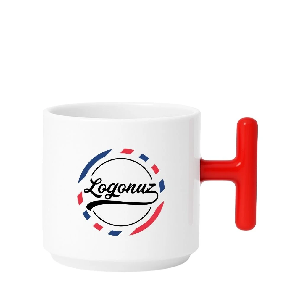Logo Baskılı Kahve Fincanı T Kulp Kırmızı Detaylı
