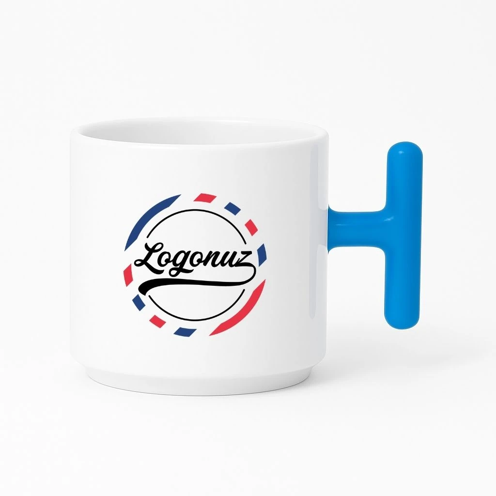 Logolu  Kahve Fincanı T Kulp Mavi Detaylı