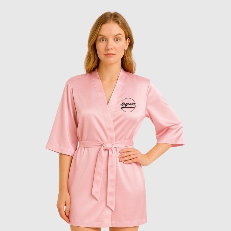 Baskılı Saten Kimono Pembe