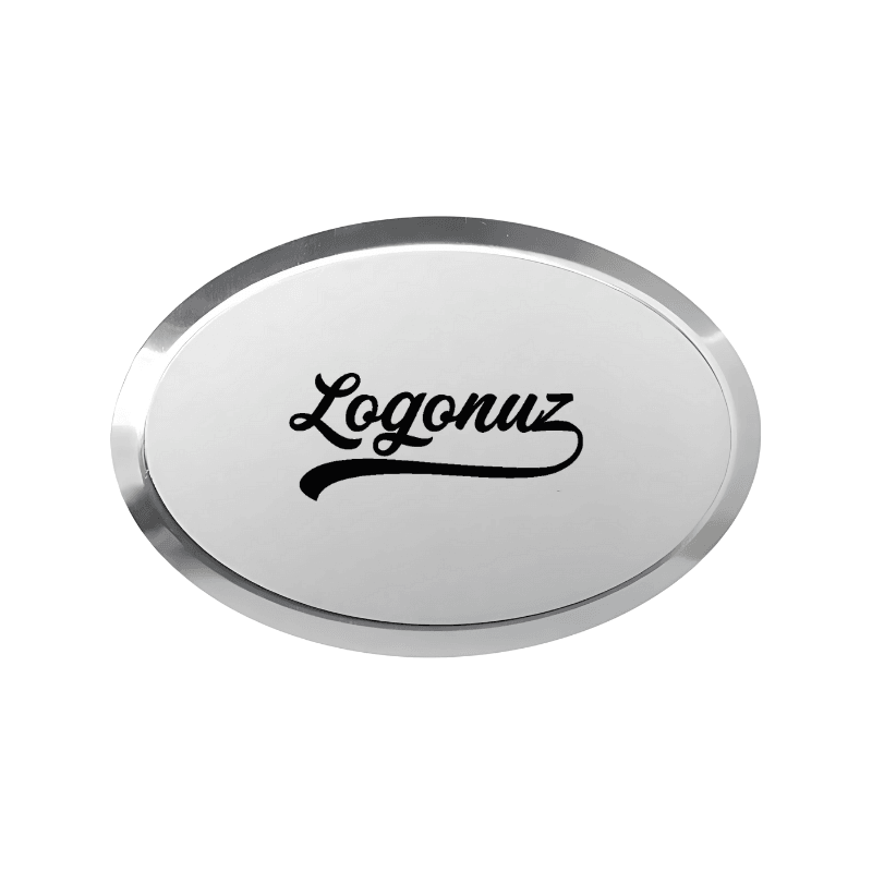 Logo Baskılı Yaka İsimliği Gümüş Oval