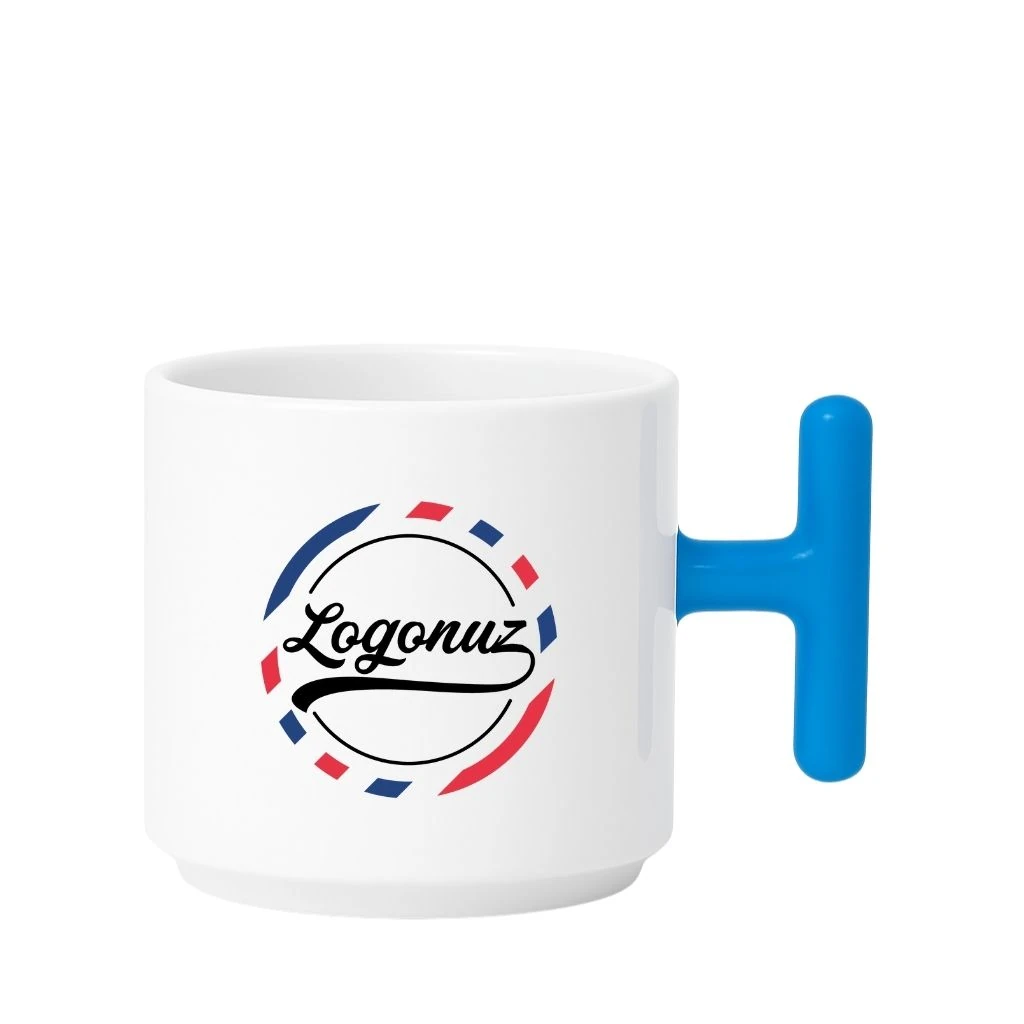 Logolu  Kahve Fincanı T Kulp Mavi Detaylı