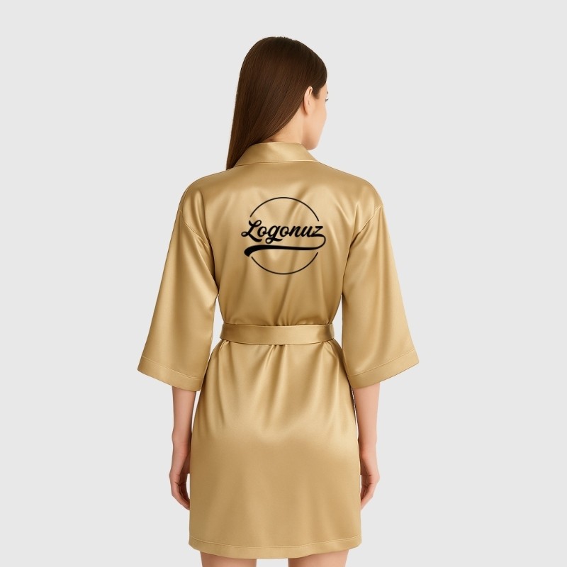 Logo Baskılı Kimono Saten Gold