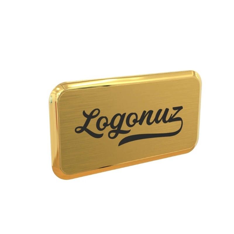 Logo Baskılı Yaka İsimliği Dikdörtgen Gold