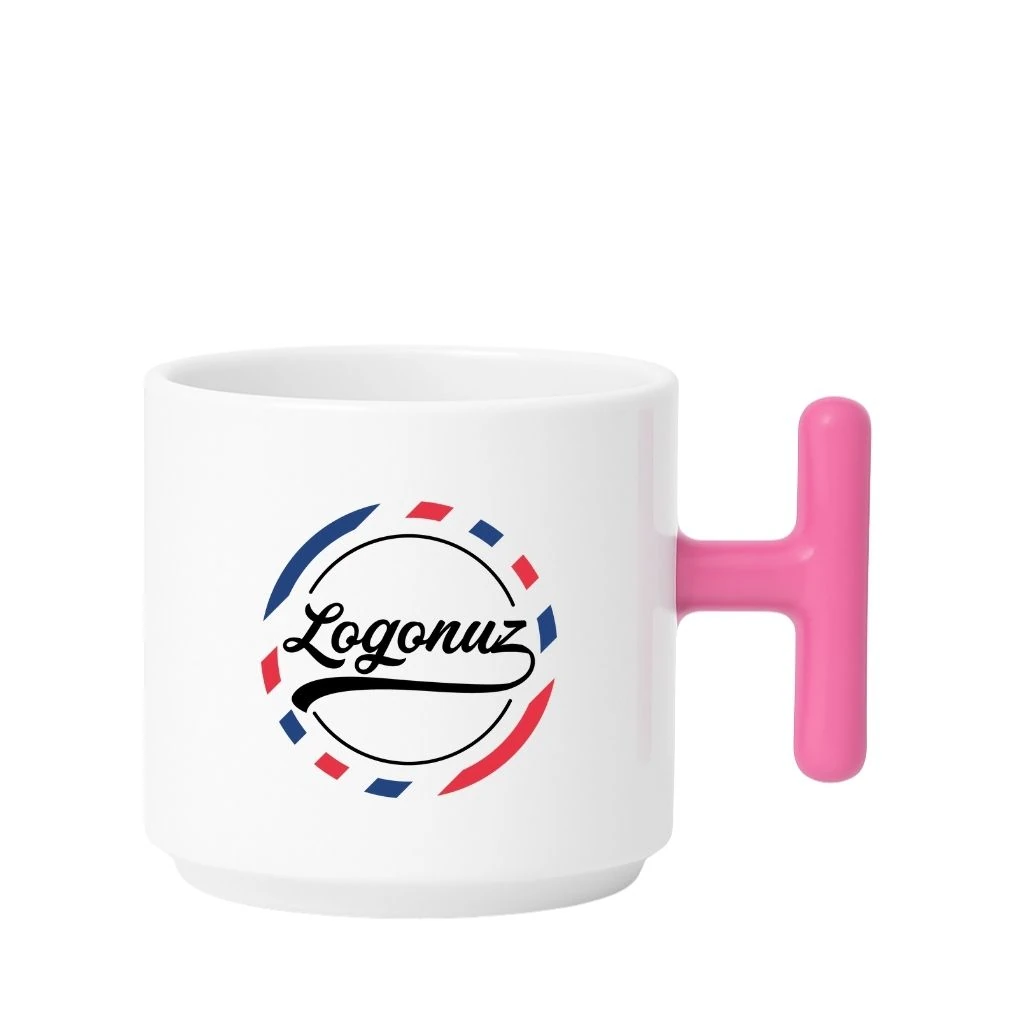 Logolu Kahve Fincanı T Kulp Pembe Detaylı
