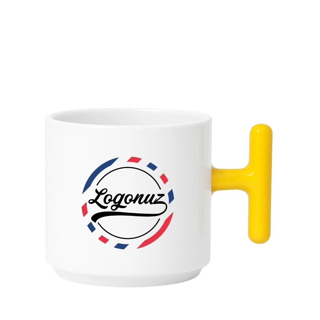 Logolu  Kahve Fincanı T Kulp Sarı Detaylı