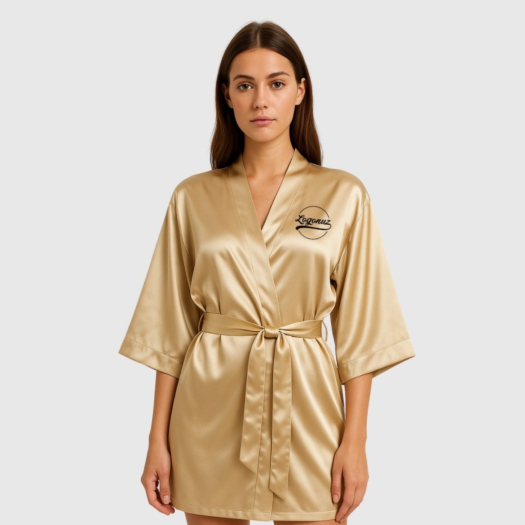 Logo Baskılı Kimono Saten Gold