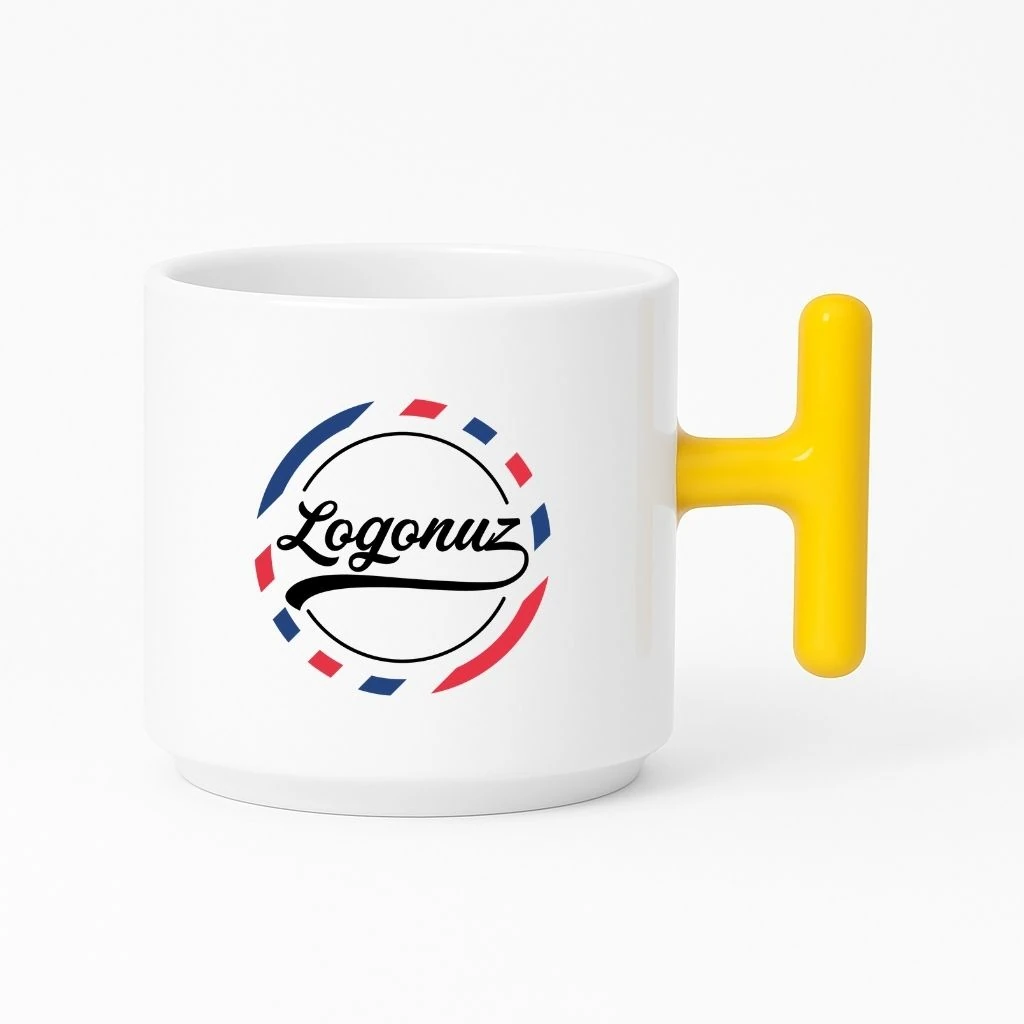 Logolu  Kahve Fincanı T Kulp Sarı Detaylı