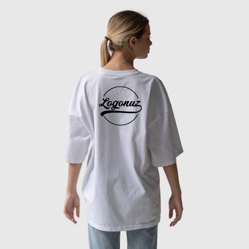 Logo Baskılı Over Size T shirt Beyaz