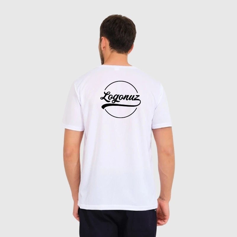 Logo Baskılı T shirt V Yaka Beyaz