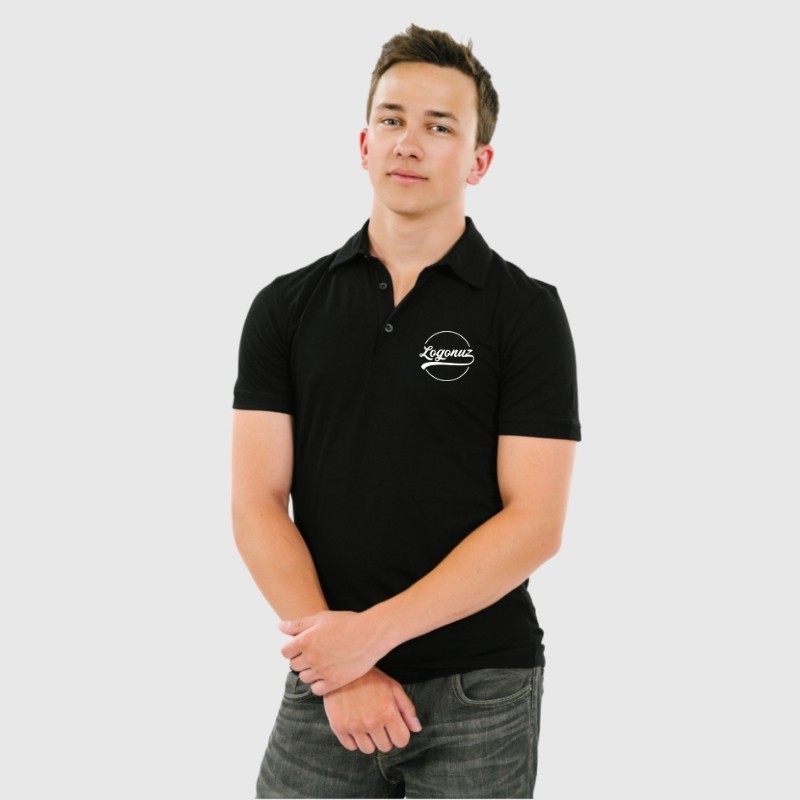 Logo Baskılı Tshirt Siyah Polo Yaka
