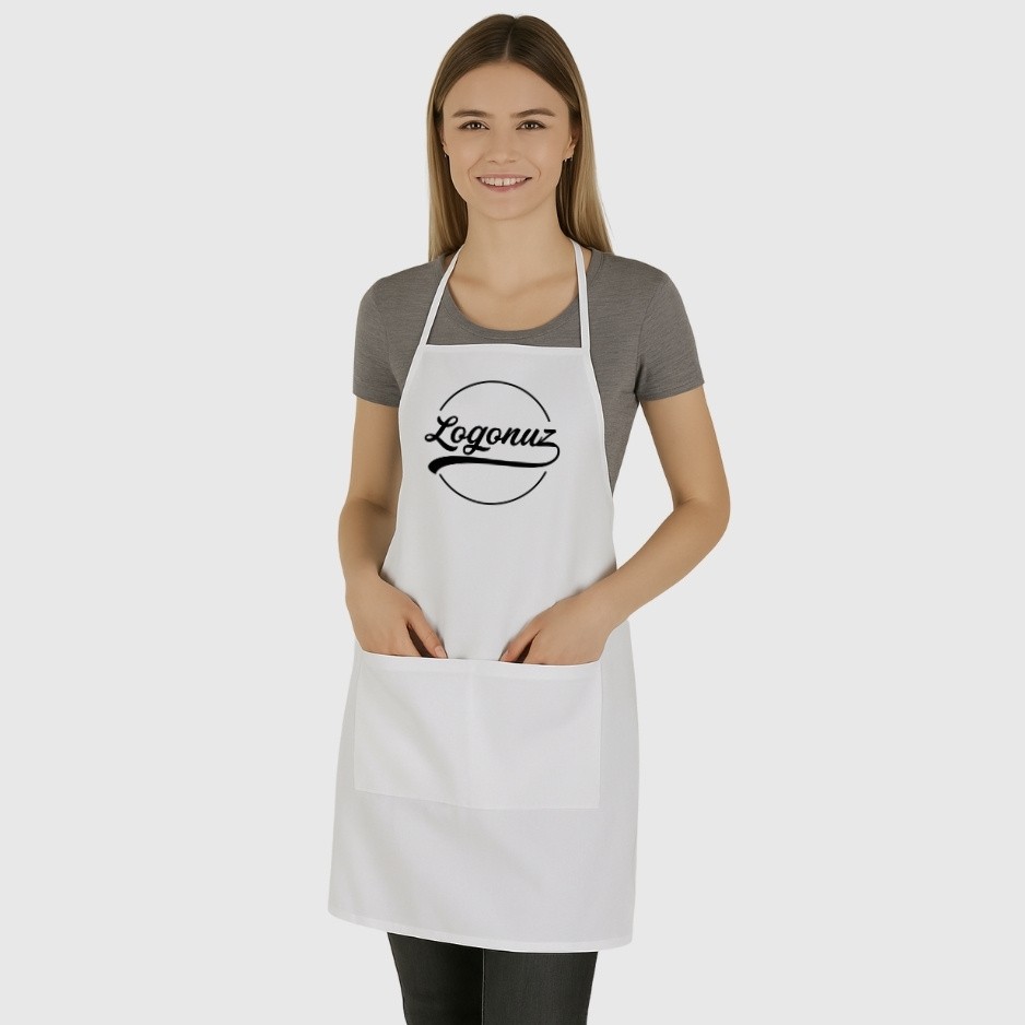 Logo Baskılı Kuaför Çalışama Önlüğü Beyaz Micro