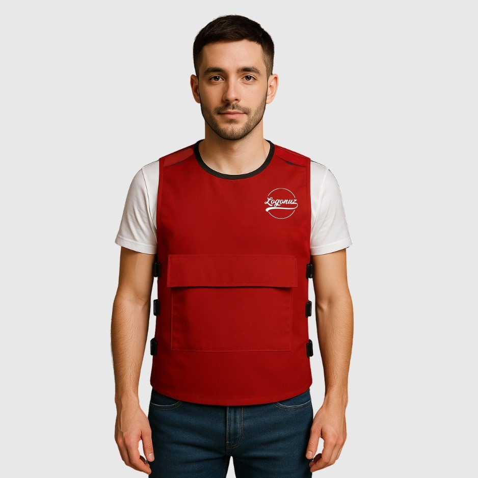 Logo Basklı Atak Yelek Kırmızı