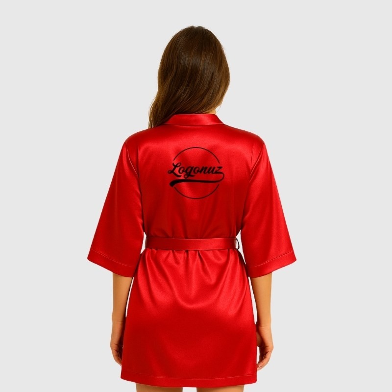 Logo Baskılı Saten Kimono Kırmızı