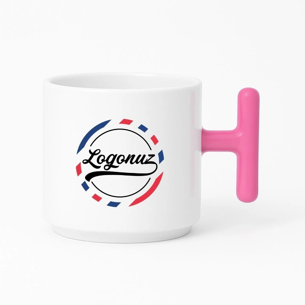 Logolu Kahve Fincanı T Kulp Pembe Detaylı
